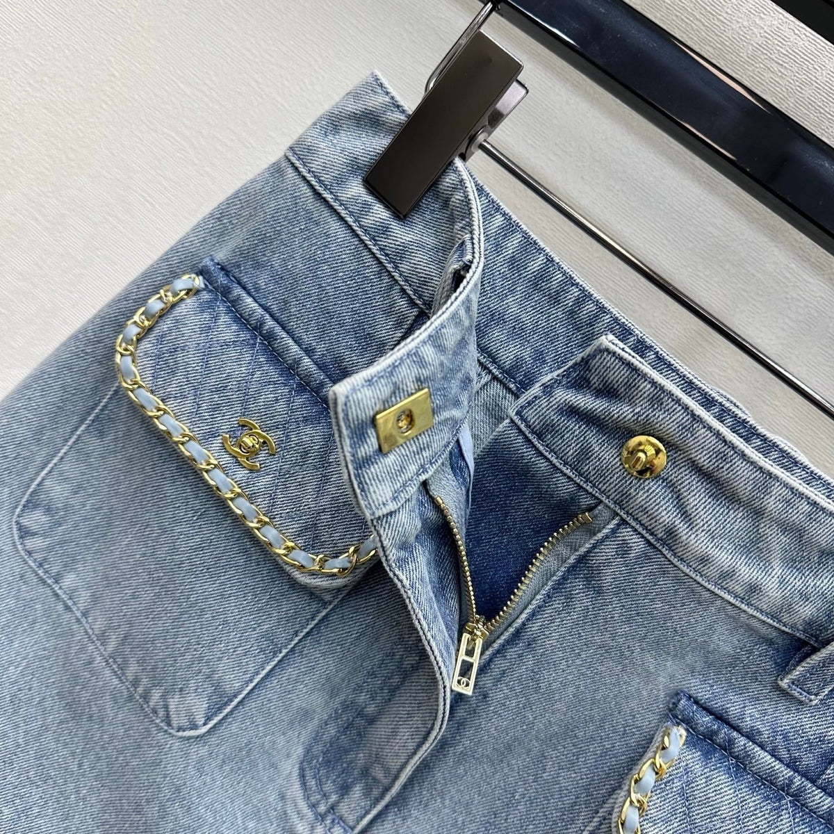 CC 26 Fringe-Edge Denim Midi Skirt Blue in Cotton 389542