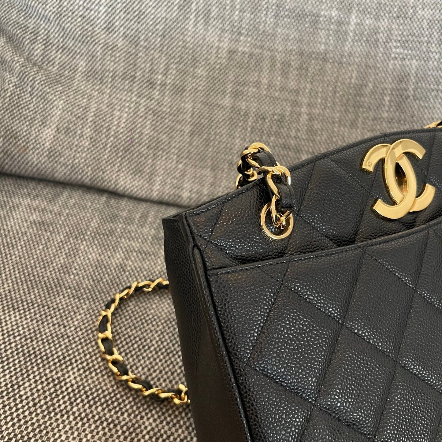 CC Vintage CC Lock Tote Bag 28cm Black Cowhide