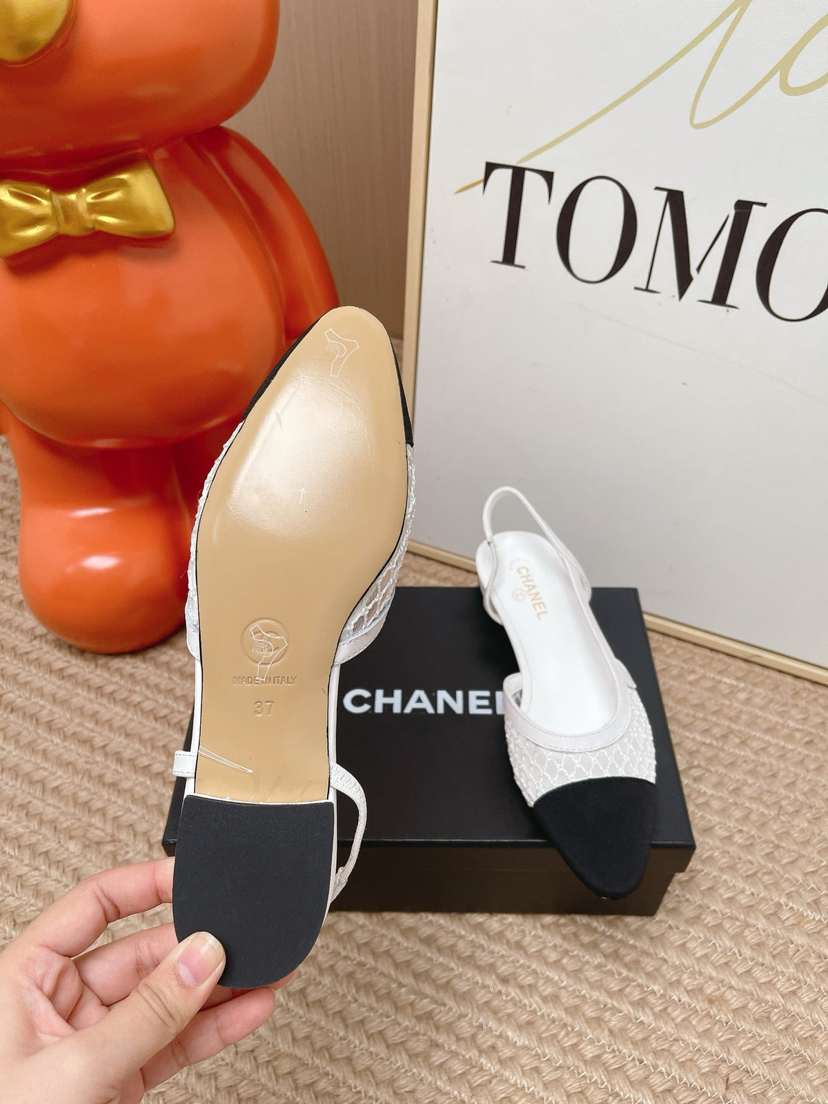 CC Slingback Flats Black White Mesh Fabric 854586