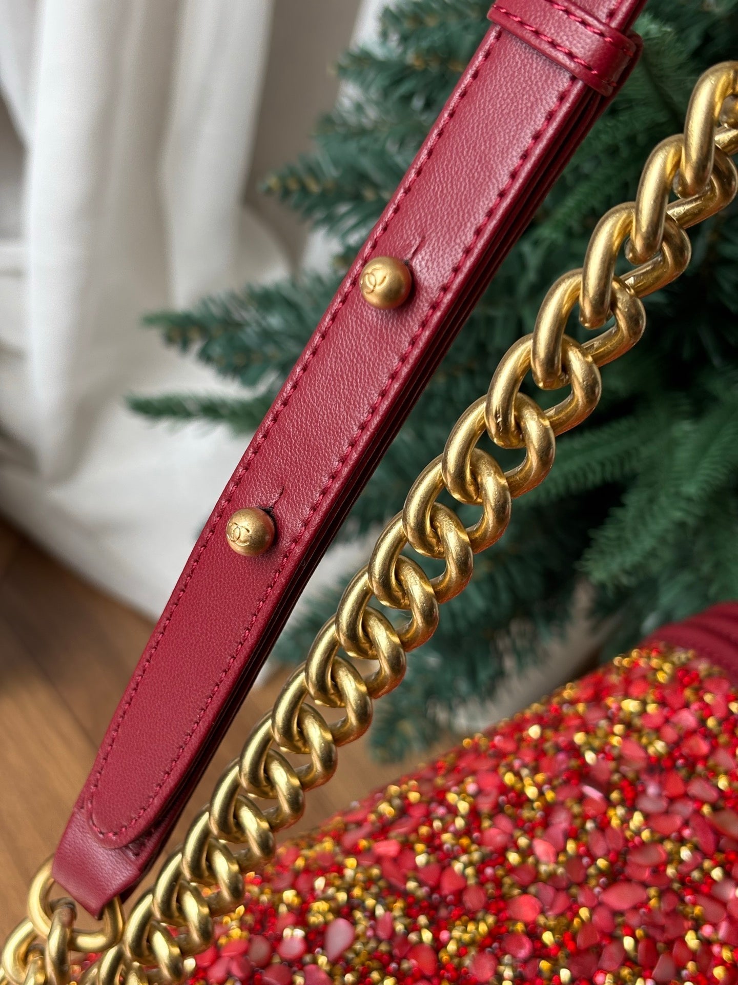 CC Le Boy Flap Bag Crystal Embellished 25cm Red GHW 158379
