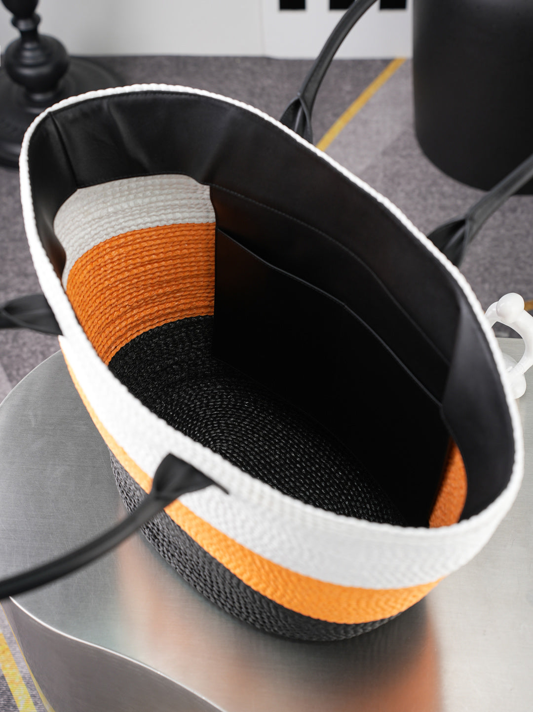 CC Coco Beach Maxi Shopping 58cm Bag White Orange Black Braided Raffia 162466