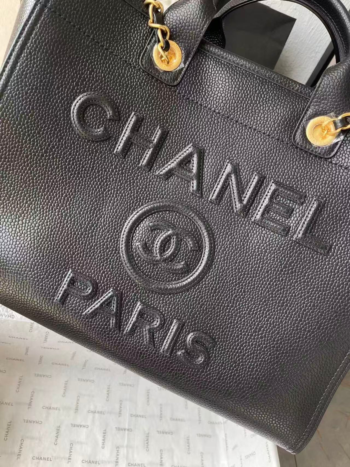 CC 2025 Deauville Tote Bag Black Leather GHW