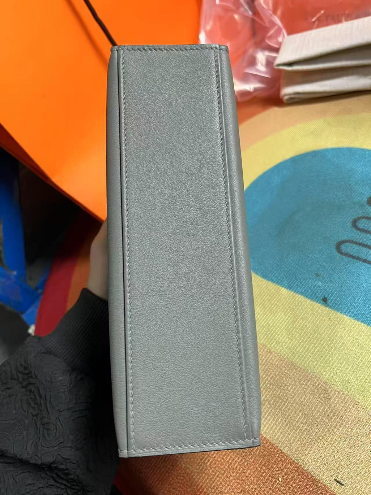 HM KELLY MINI POCHETTE 22 IN GREY CALFSKIN