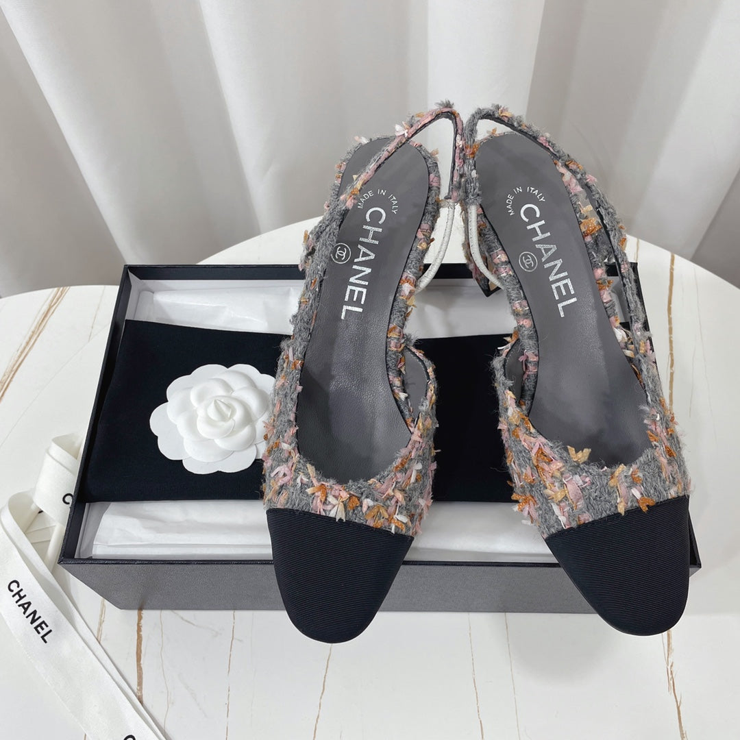 CC 26s High-Heel Slingbacks 6.5cm Black Mix Grey Tweed