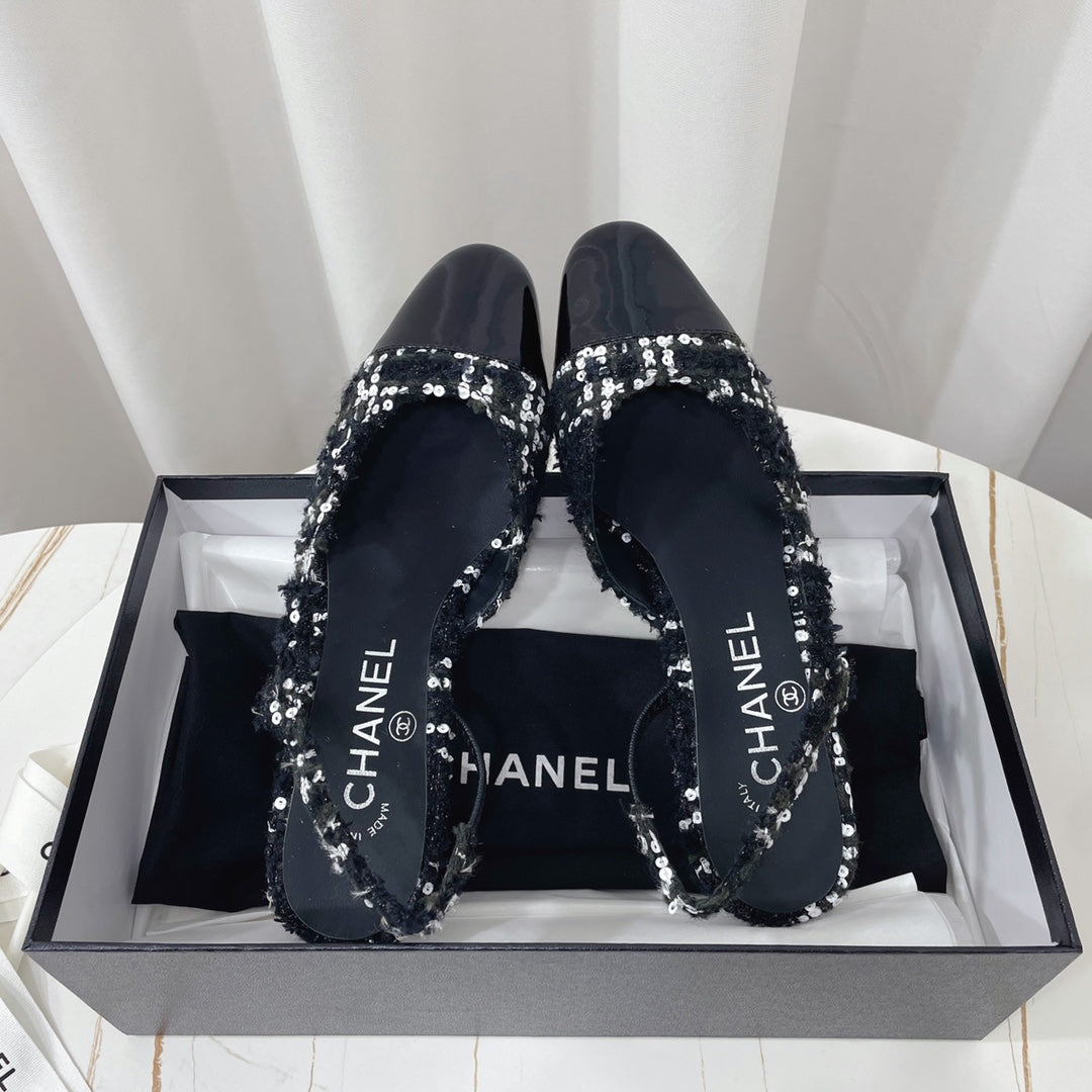 CC 26s High-Heel Slingbacks 65 Mm In Black Mix White Tweed