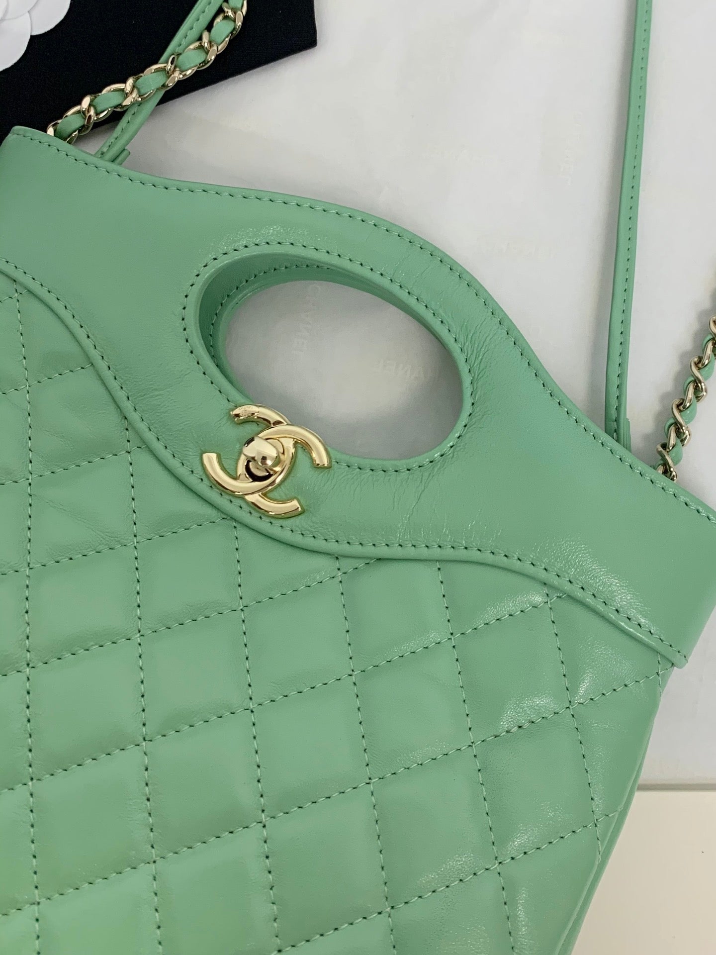 CC 31 Mini Shopping Bag 23cm Mint Green Calfskin