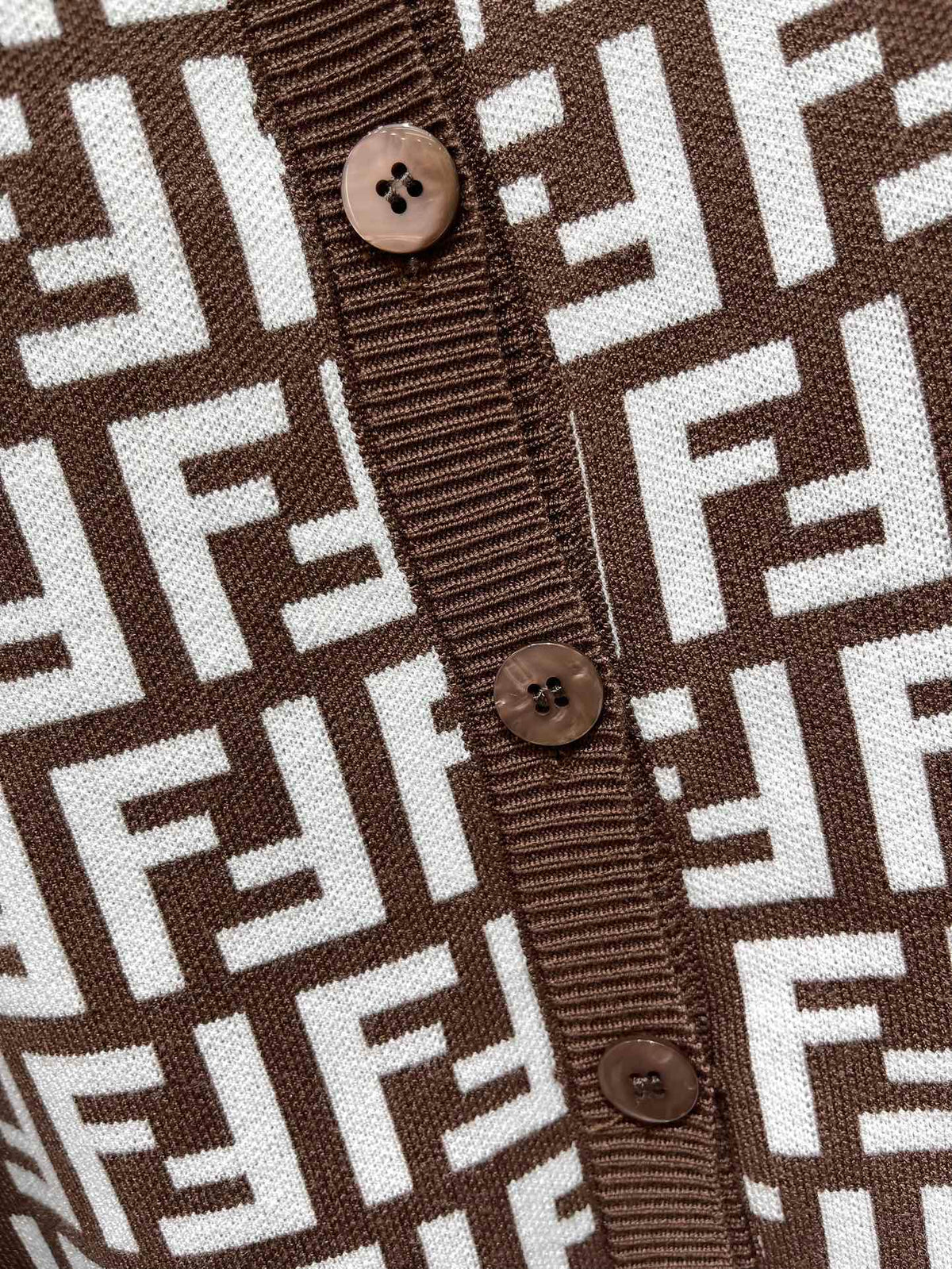 Fendi Double f Letter Knitted Cardigan Brown Wool