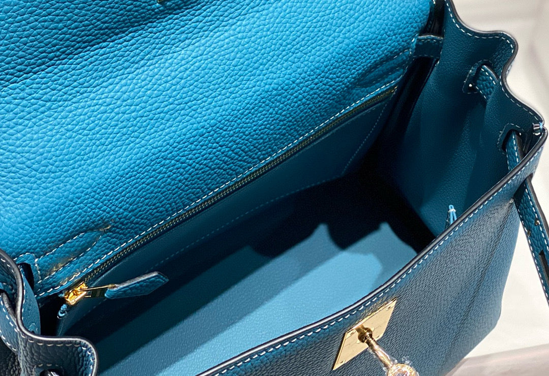 HM Mini Kelly 25cm Blue Jean Togo Leather Gold Hardware