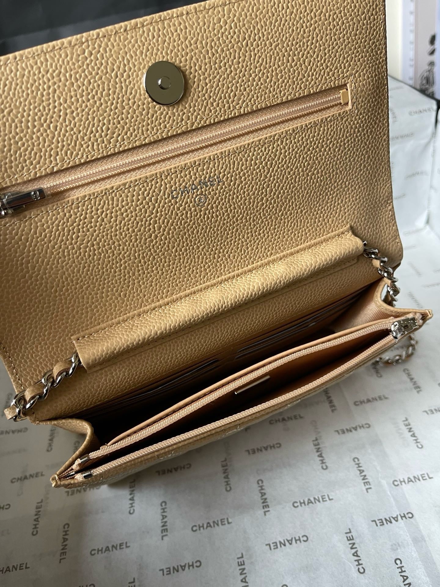 CC WOC Fortune Bag Beige Quilted Caviar Leather Sliver Hardware