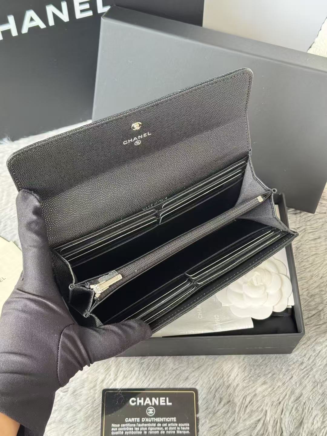 CC Quilted Flap Wallet Black Caviar