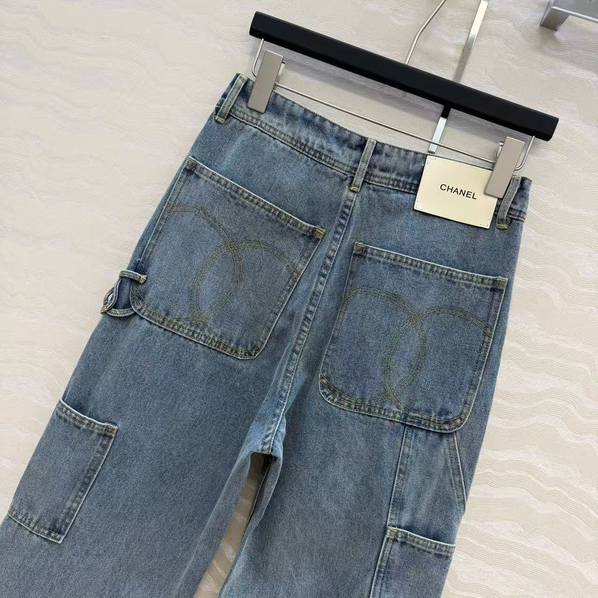 Chanel 2026 Double C Logo Jeans Dusty Blue Cotton