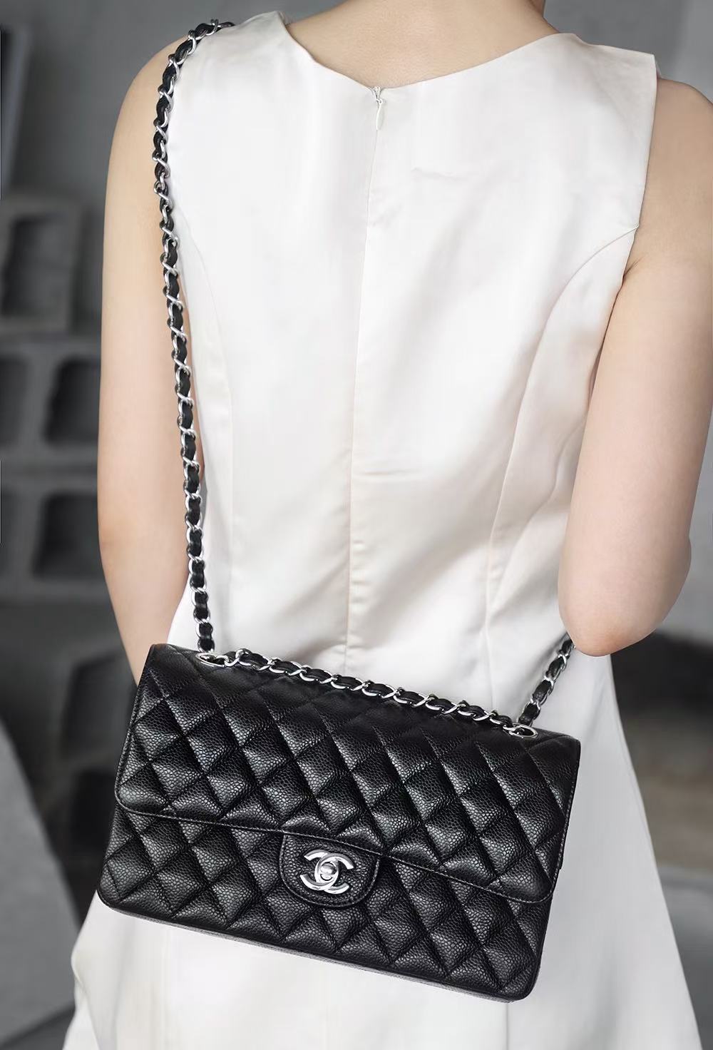 CC Classic Flap Bag 25.5cm Black Caviar Leather Best Verison