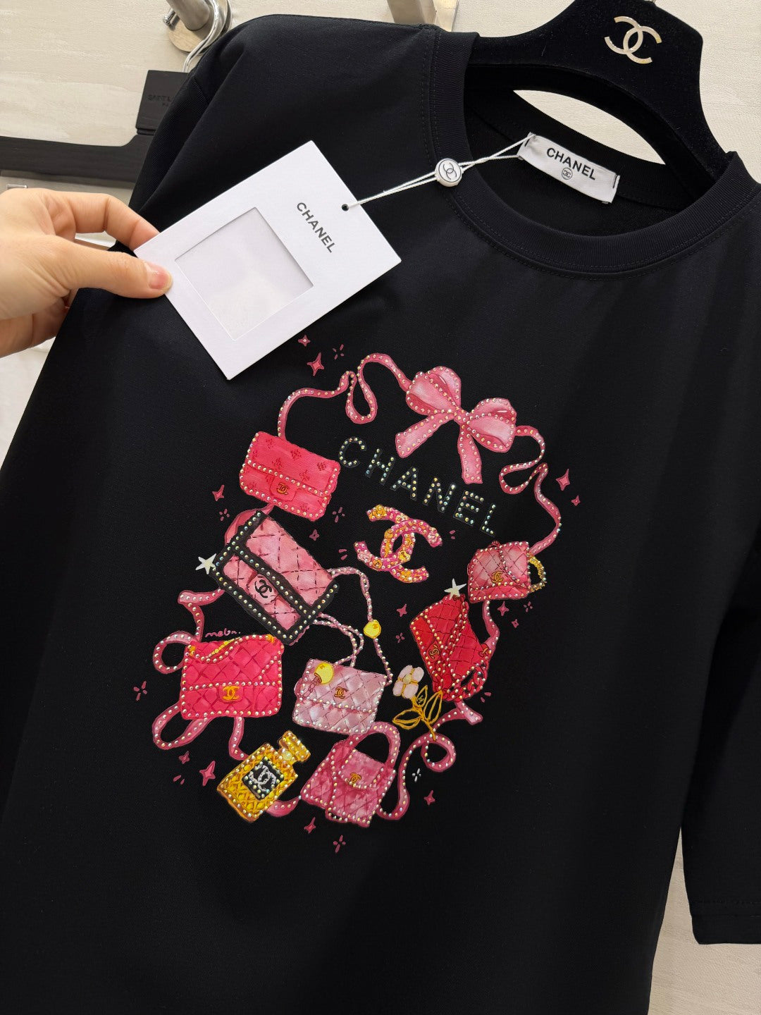 CC 26 Rhinestone-print T-shirt with Bag Design in Cotton
