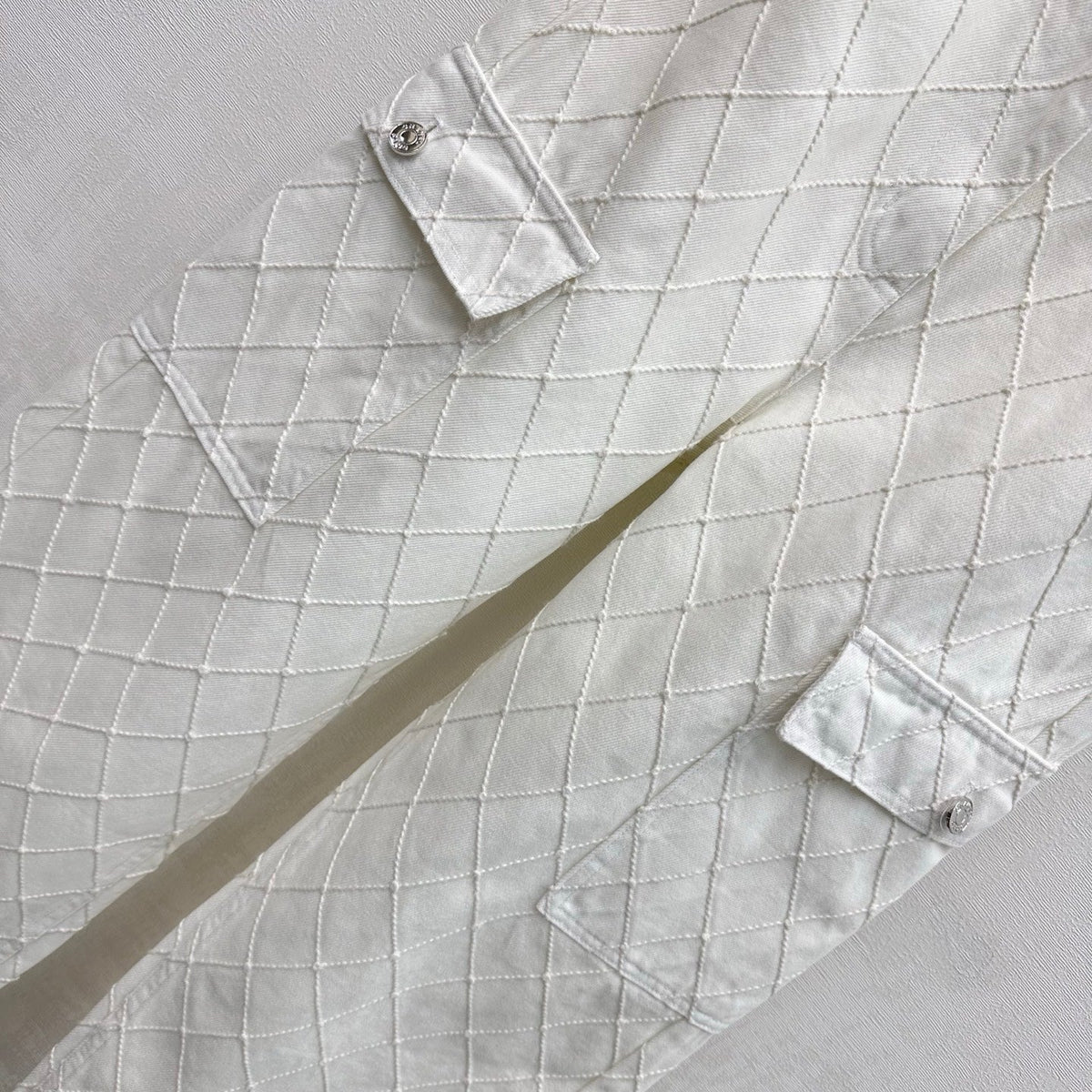 CC 26 Diamond-Patterned Denim Pants with Fold-Up Design in Cotton