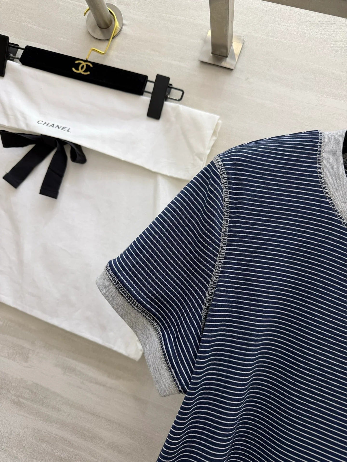 Chanel 2026 Camellia Striped T-Shirt Cotton 213368
