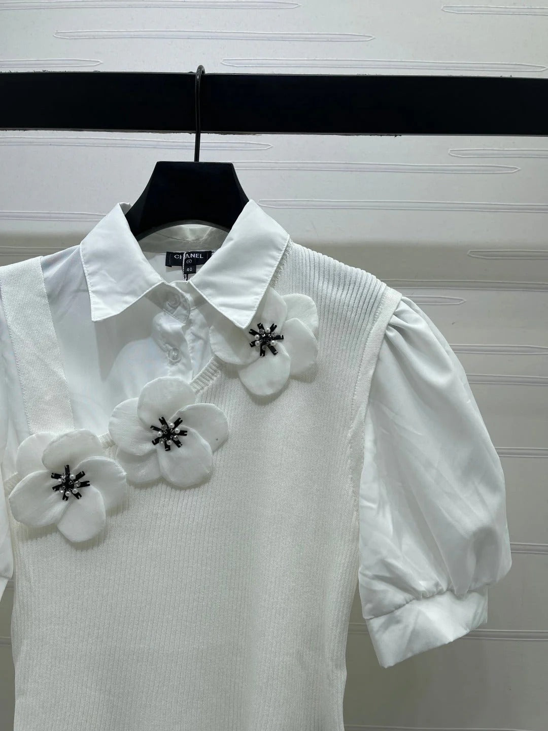 Chanel 2026 Flower Collared Knit Short-Sleeve Shirt Cotton 408561