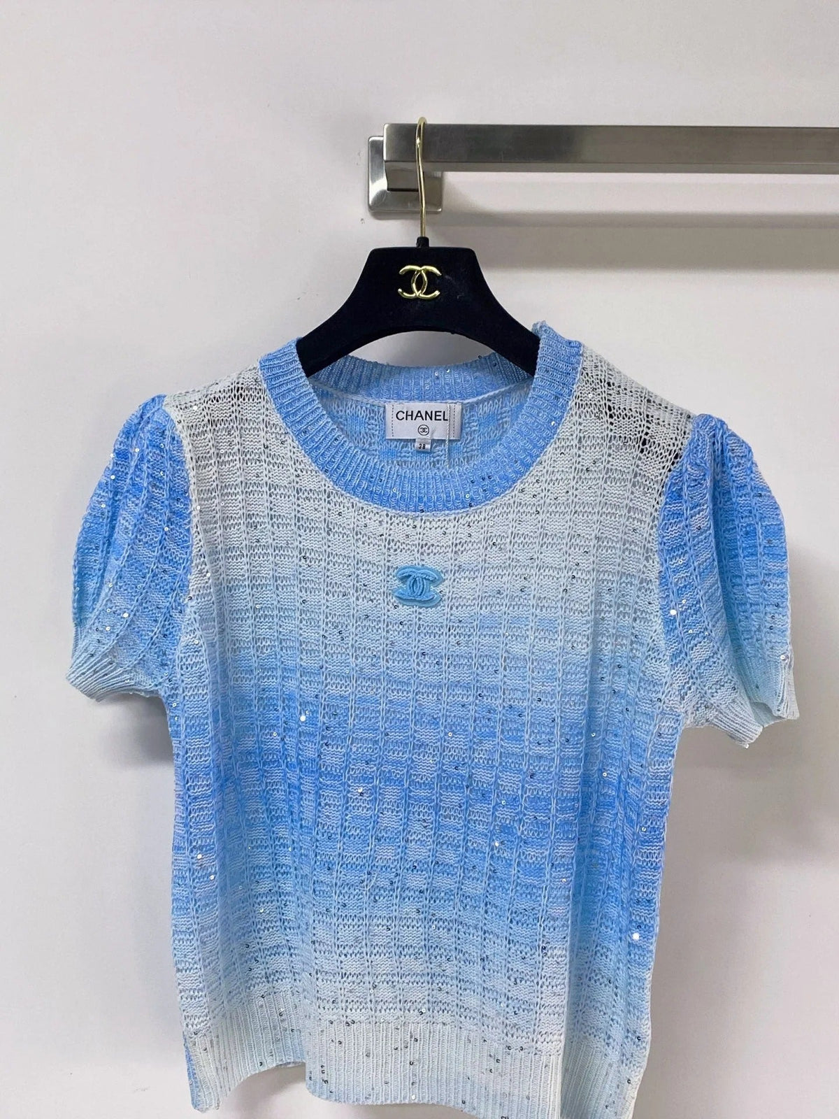 Chanel Short-Sleeve T-Shirt Blue in Wool 283190
