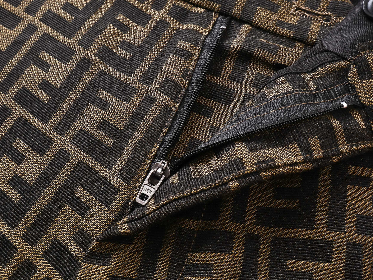 Fendi 2026 Men's Shorts Monogram Black Brown Jacquard Woven Fabric