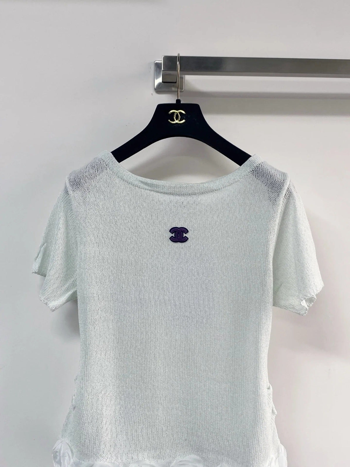 Chanel 2026 T-shirt with Flower Detail Purple Mint Green Wool Nylon 140475