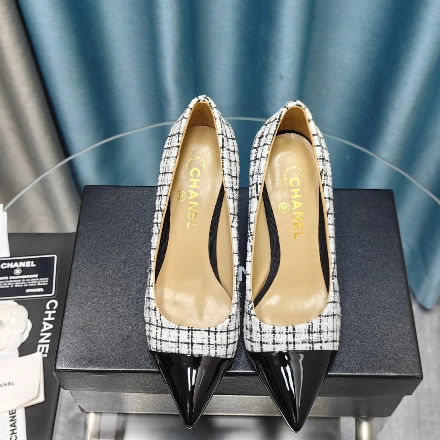 Chanel 26 Pointed Toe 85mm Pearl White in Coarse Tweed 712806