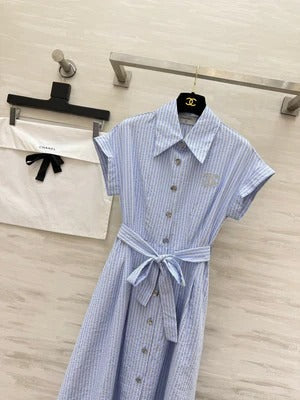 Chanel 2026 Striped Shirt Dress Pink and Blue Cotton 377536