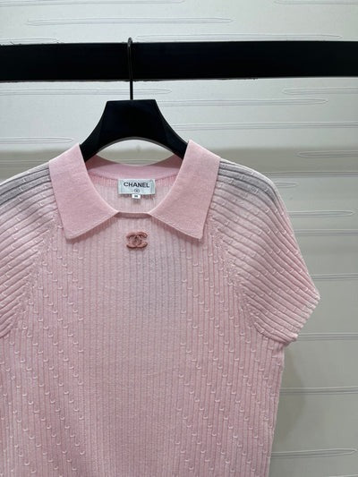 Chanel 2026 Collared Knit Short-Sleeve Shirt Wool 376012
