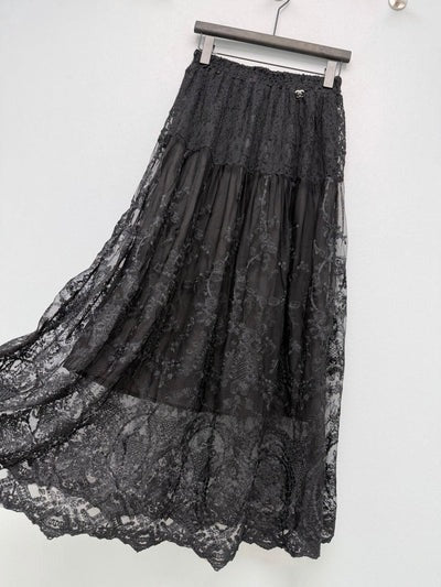 Chanel 2026 Lace Embroidery Midi Skirt Cotton 372978