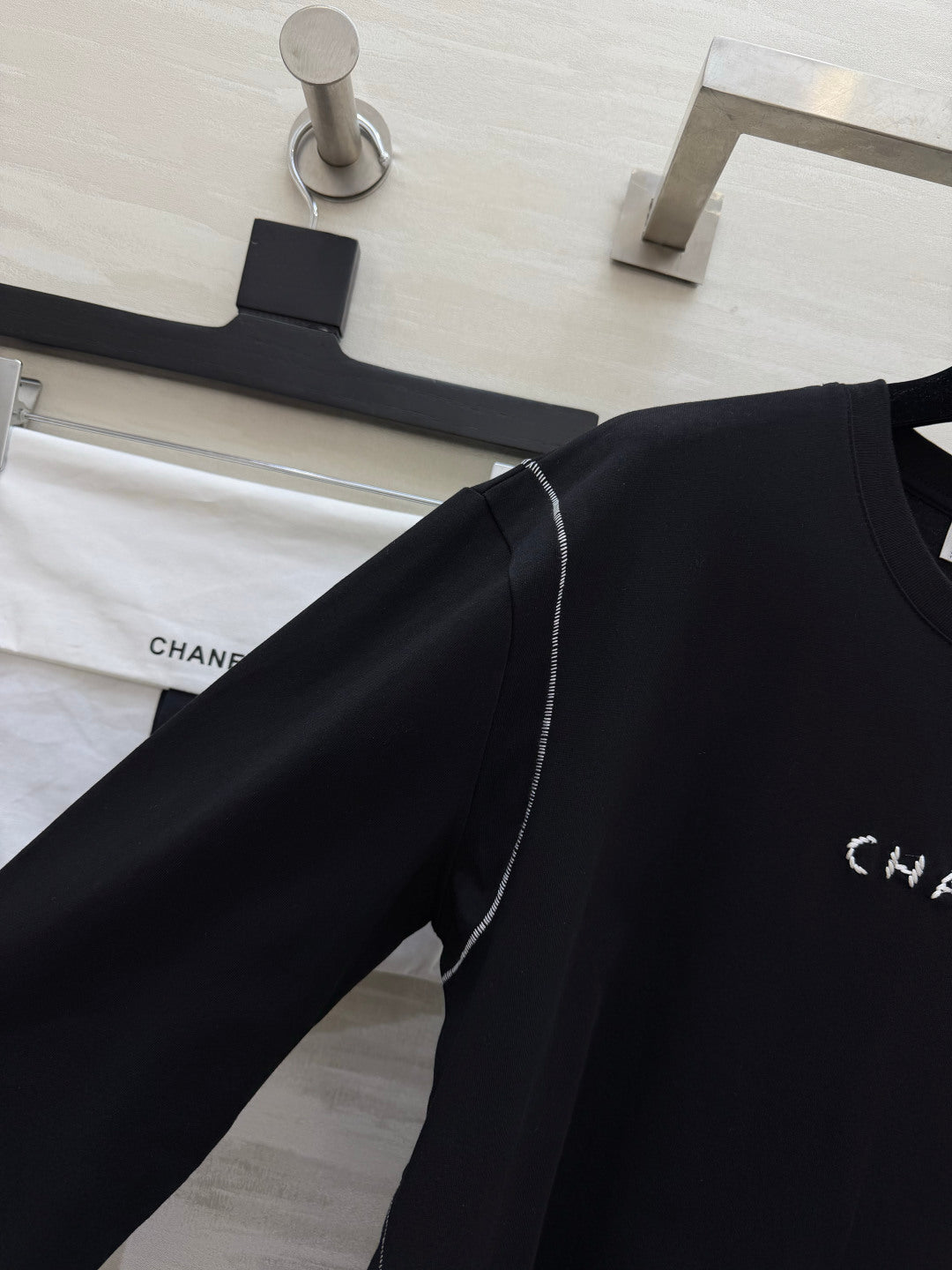 CC 26s Long Sleeve Top Black White Contrast Stitch 427437