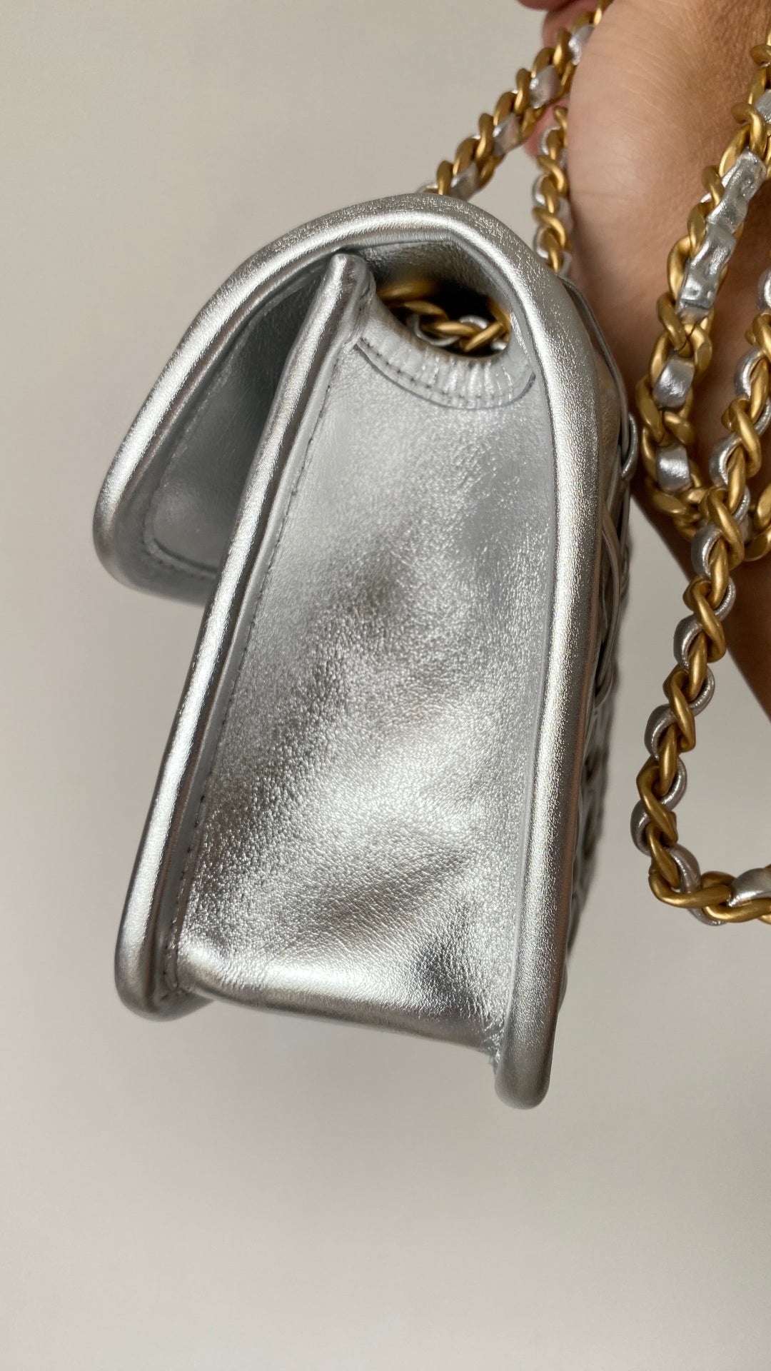 Chanel 25C Mini Flap Bag Silver Gold Lambskin
