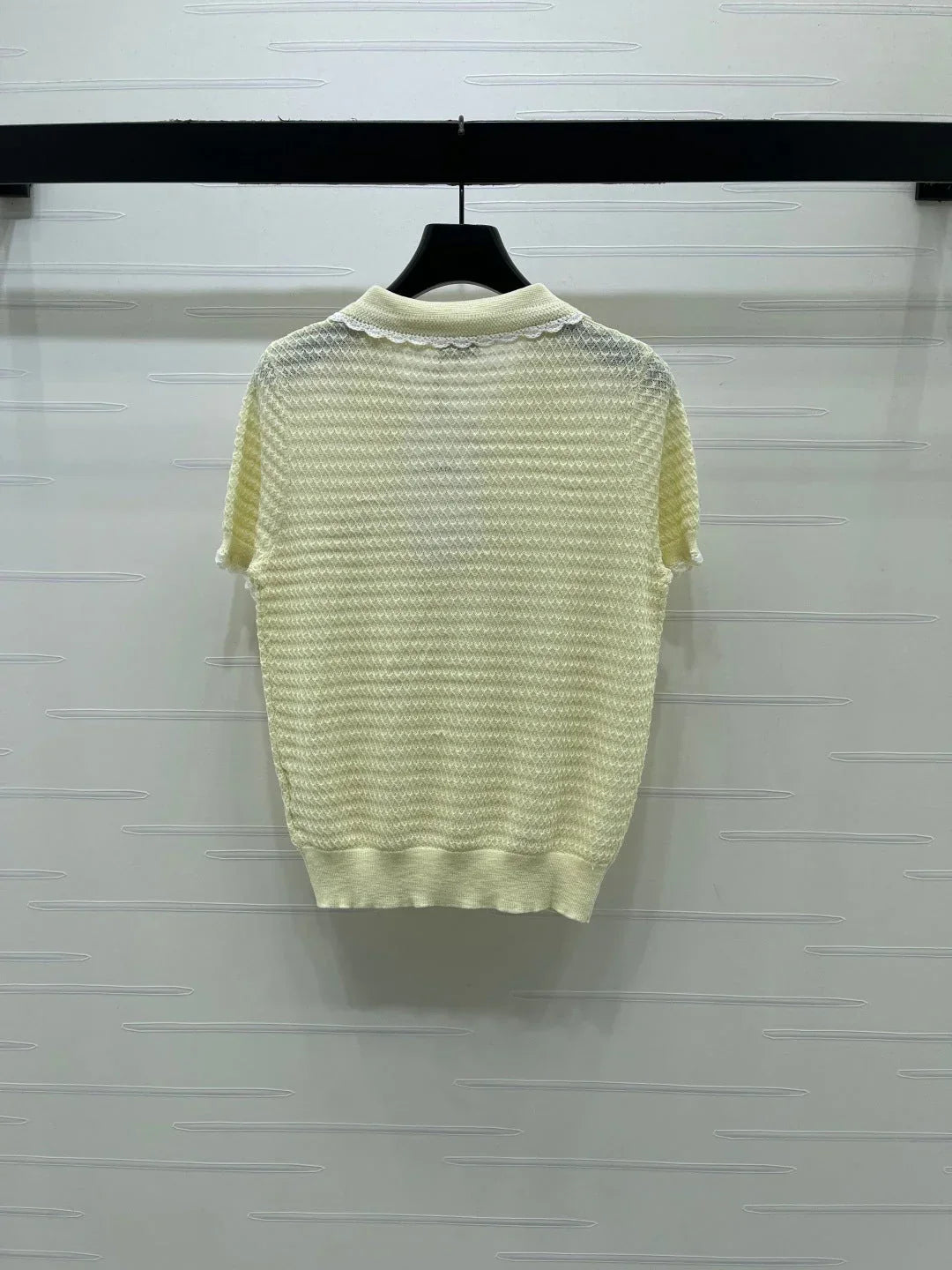 Chanel 2026 Lace-trimmed Polo Collar Knit Short-sleeved Top Cotton 390780