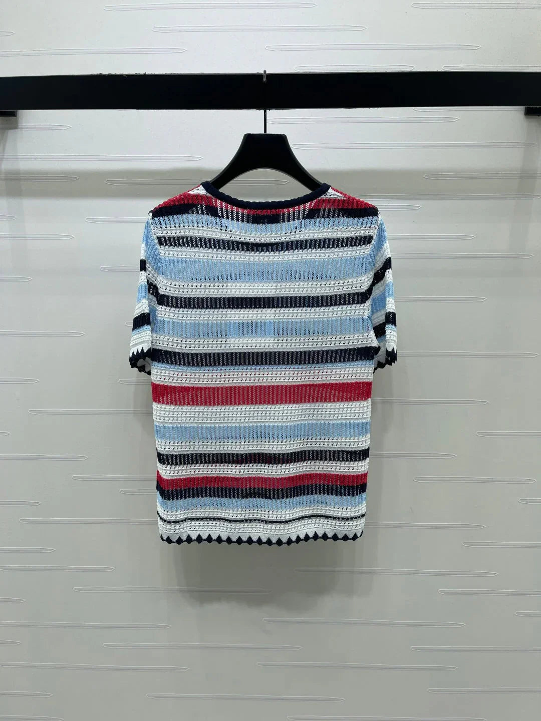 Chanel 2026 Striped Knit Short Sleeve Blue Red Black Tencel 397423