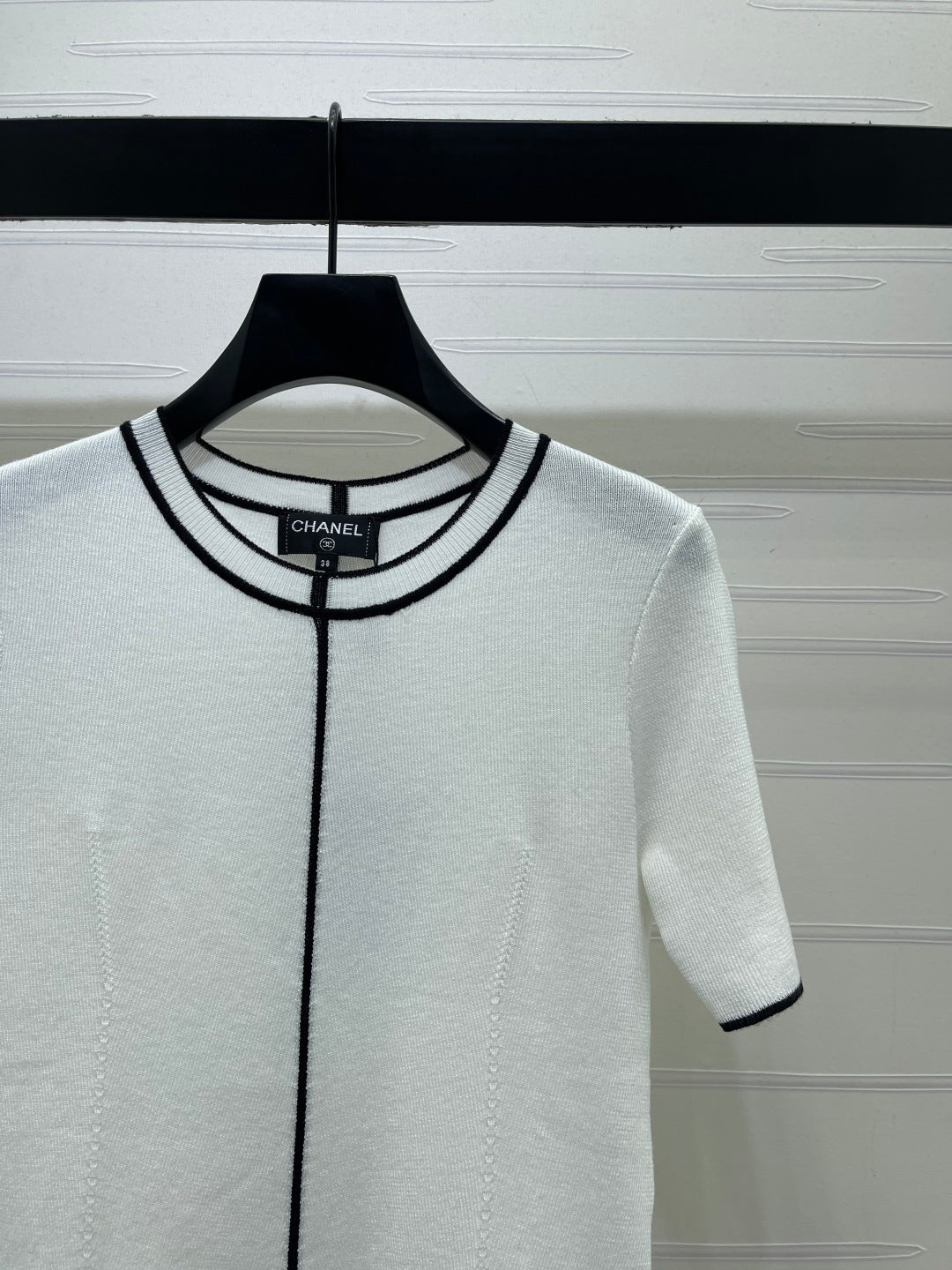 CC 26s Color-Blocked Crew Neck Knit Short-Sleeve T-Shirt White Wool 410757