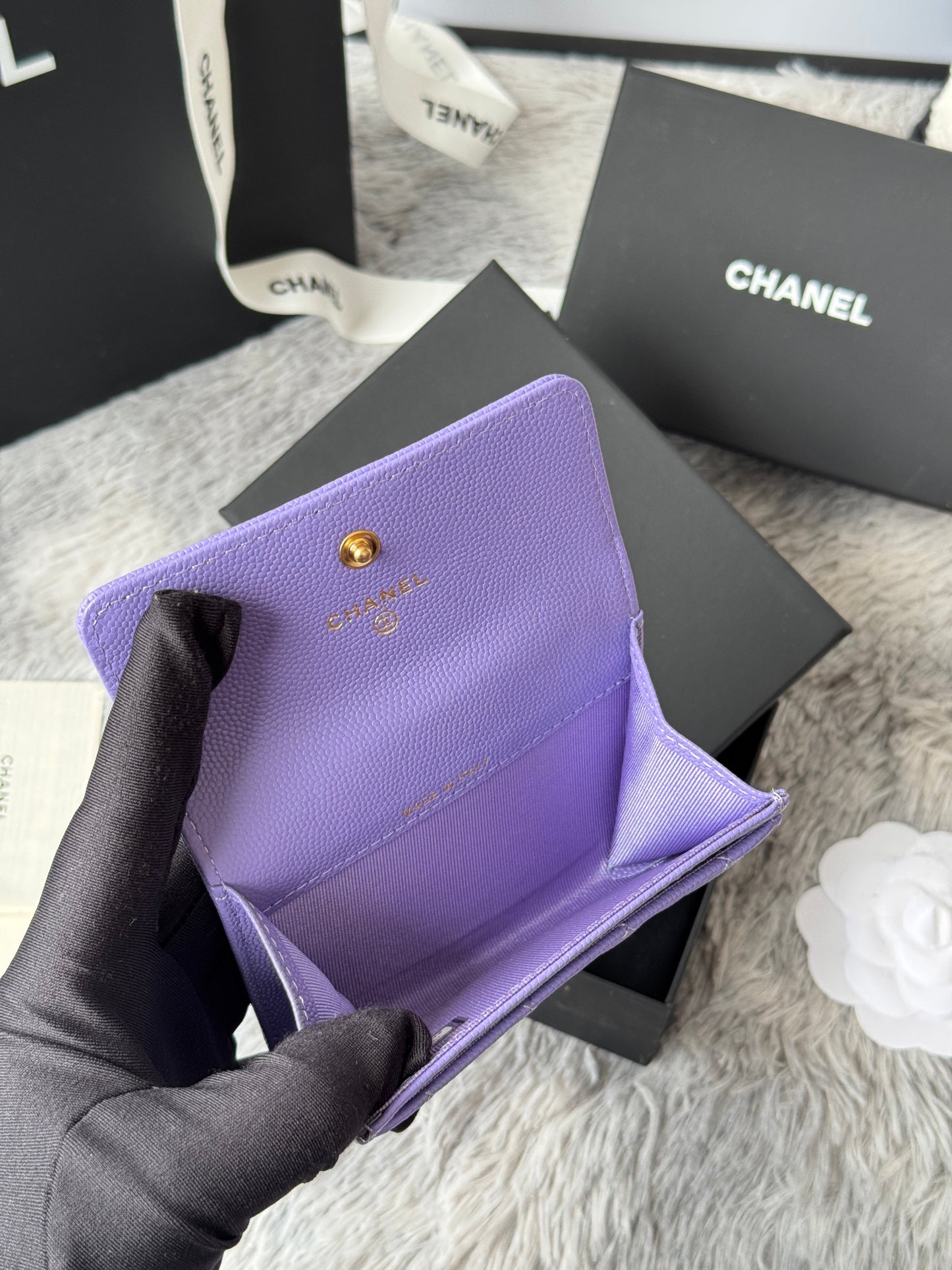 CC Boy Flap Card Holder Purple Gold-tone Grained Calfskin 242860