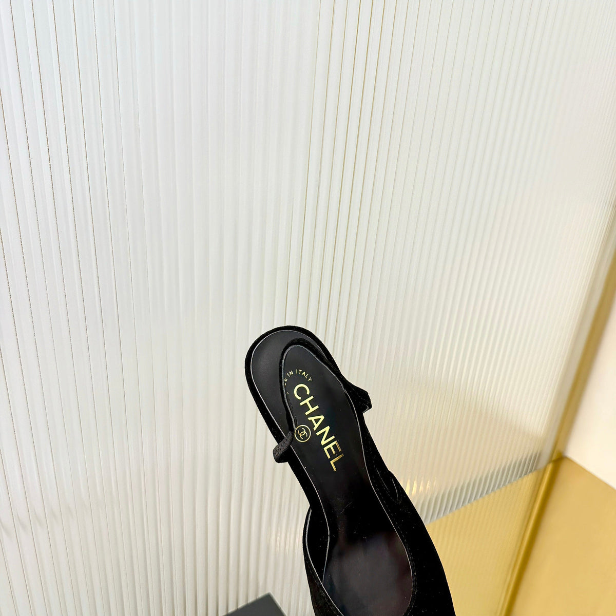 CC 26 Slingback High Heel 9cm Black Gold Suede 714013