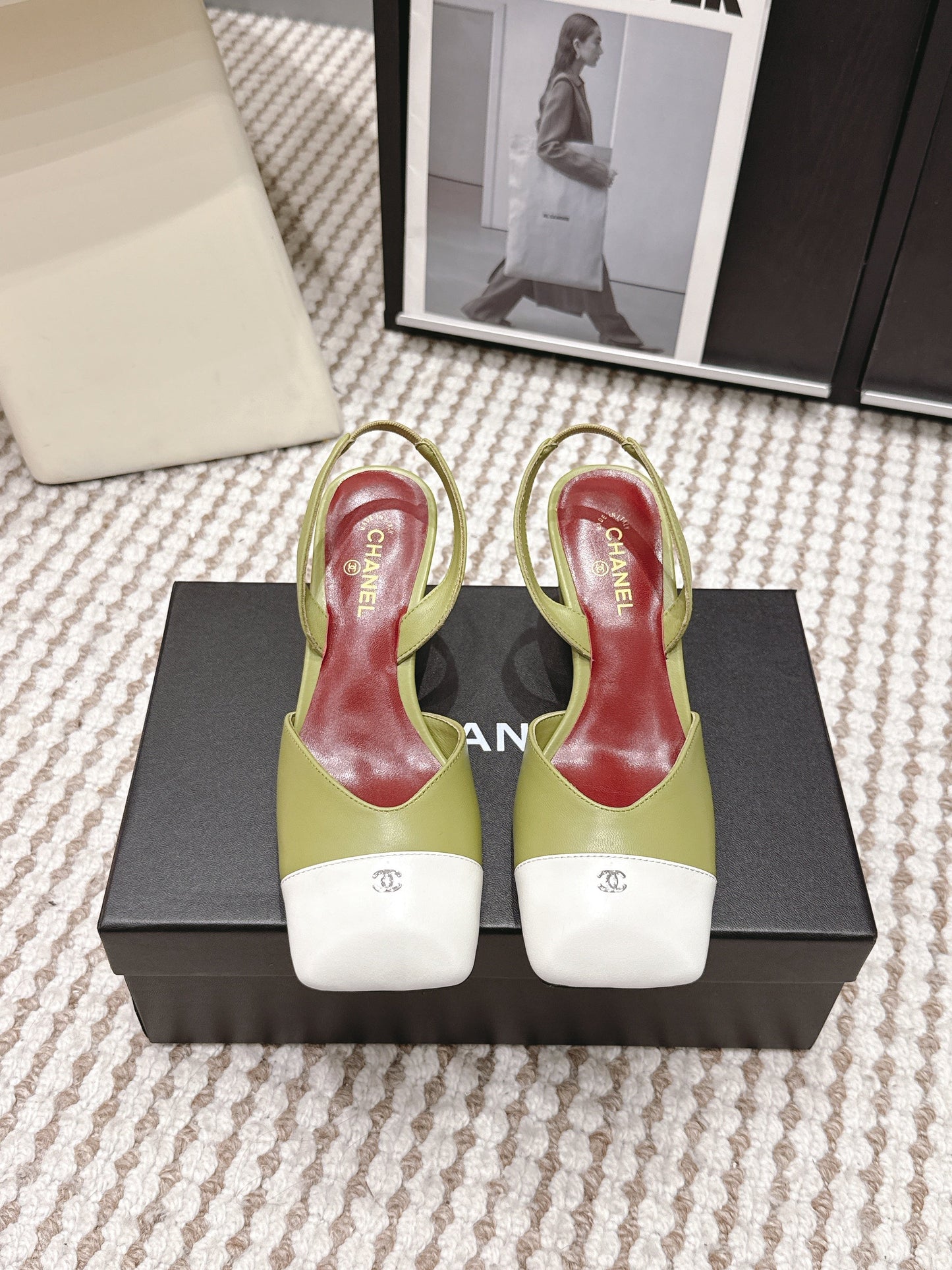 CC 2026 Slingbacks 6cm Green White Lambskin 721437