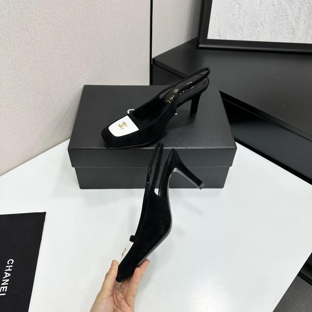 CC Block Slingback Black White Suede 743247