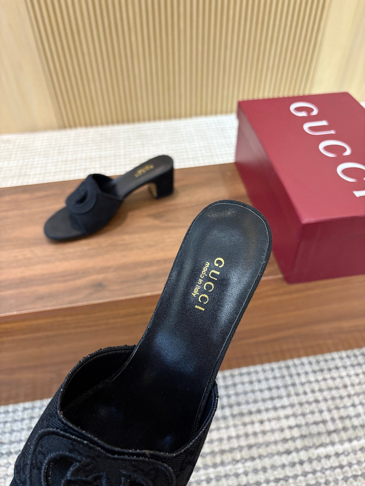 GG Interlocking G Cutout Sandals 5.5cm Black Canvas 646502