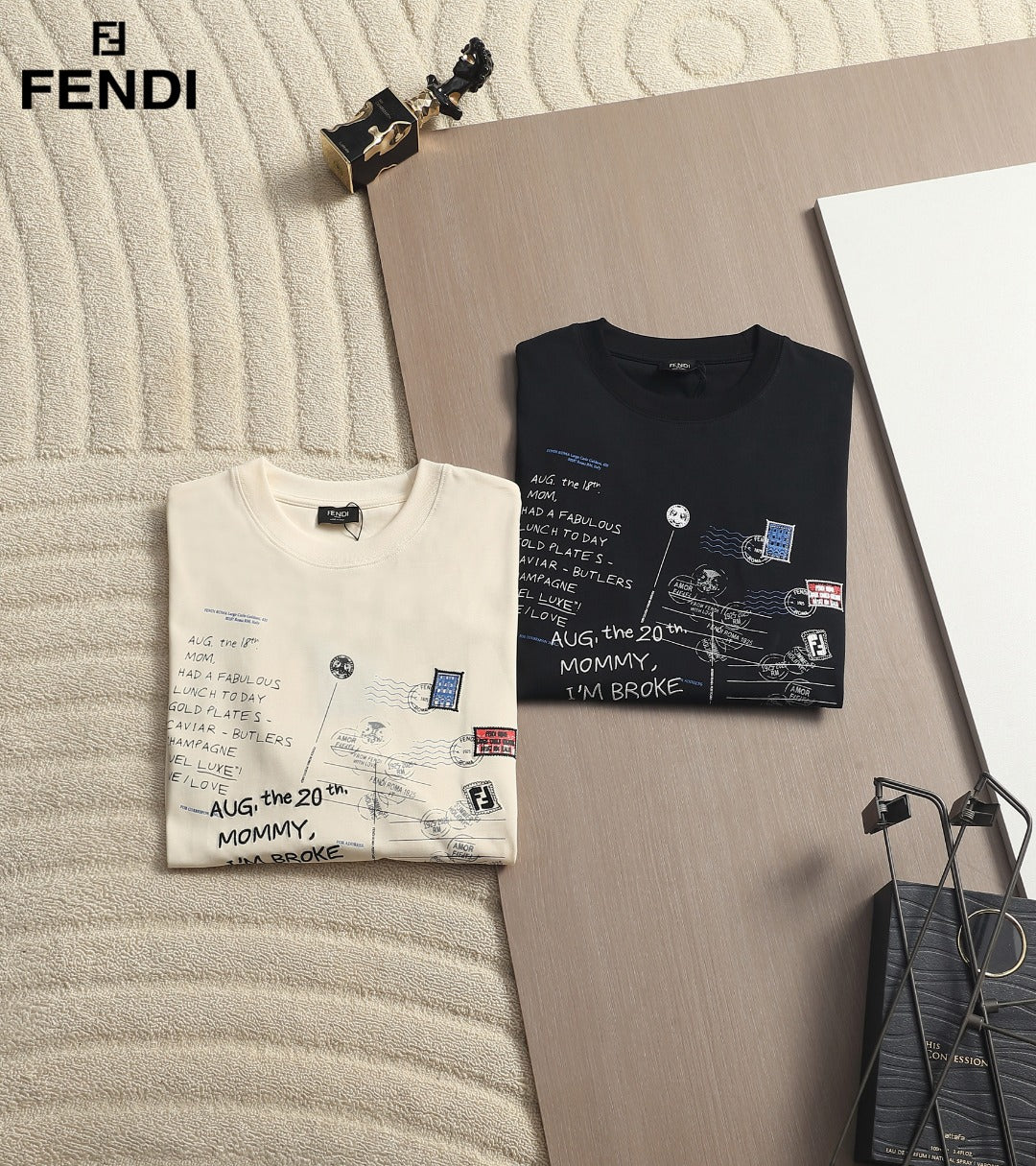 Fendi Men Oversized T-Shirt Cream Cotton