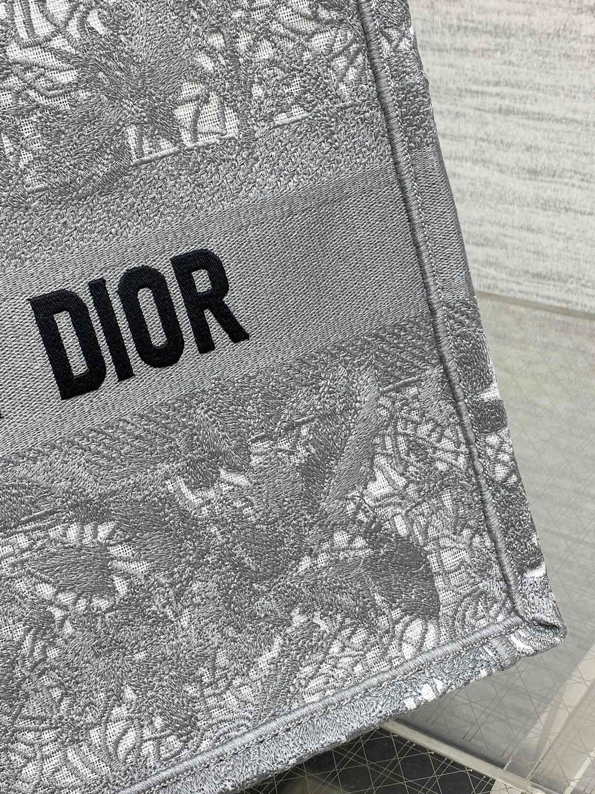 CD Medium Dior Book Tote Scotland’s National Flower Pattern Grey Cotton