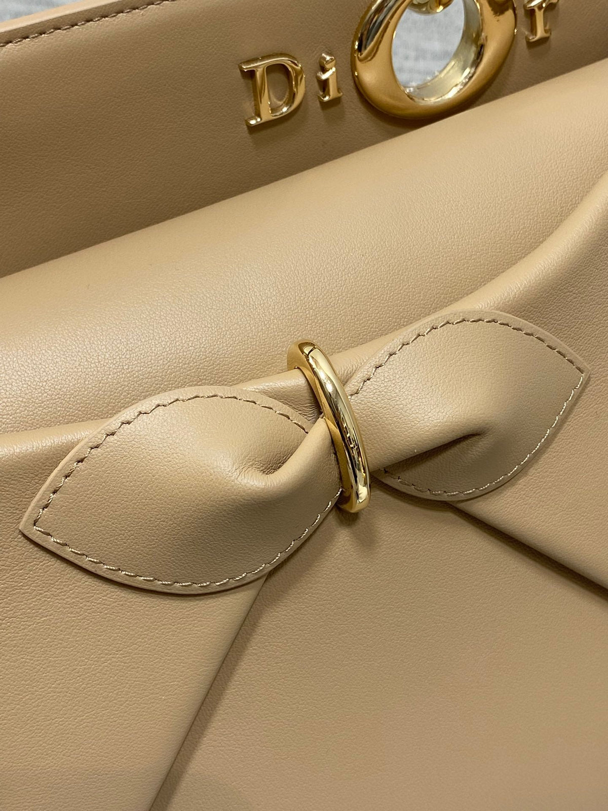 CD 26SS Bow-Adorned Bag Khaki Brown Calfskin 272513