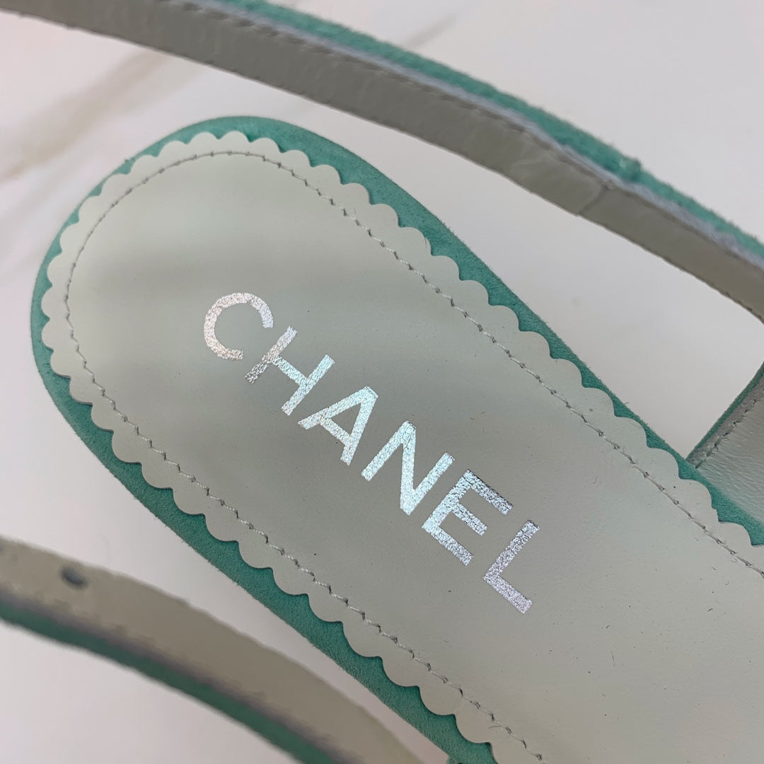 CC 26s Slingback 4.5cm Chain Teal Blue Suede 792603