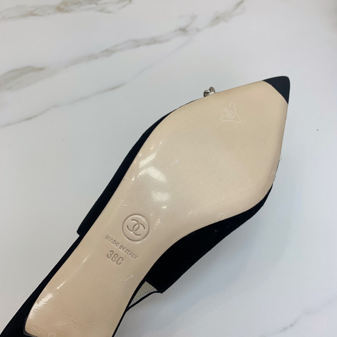 CC 26s Slingback 4.5cm Chain Black Canvas 792606