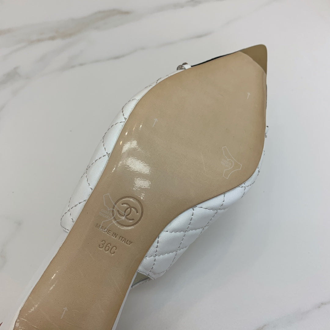 CC 26s Slingback 4.5cm Chain White Quilted Lambskin 792607