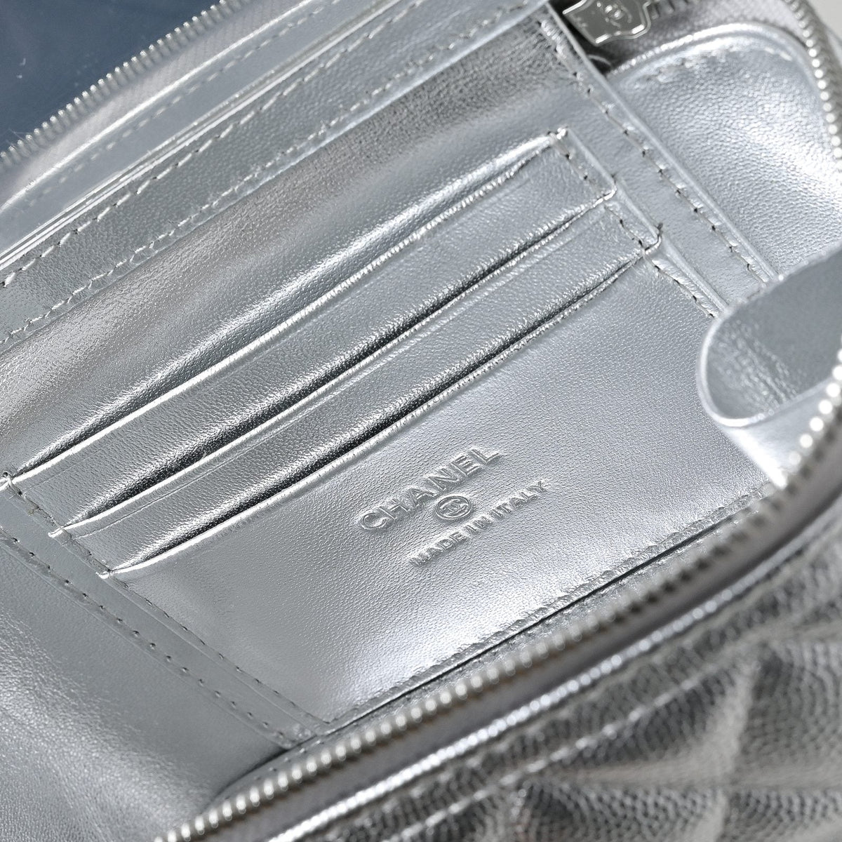 CC 25C Vanity Case Metallic Sliver Caviar Leather 286275