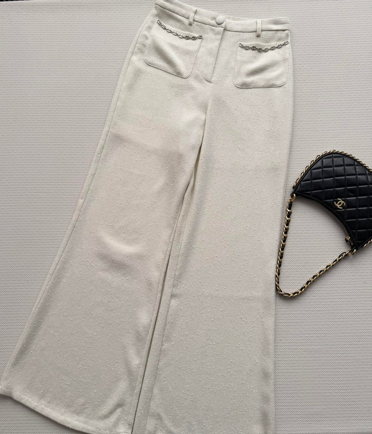 CC 26s Flared Trousers Ivory Wool Viscose 338889