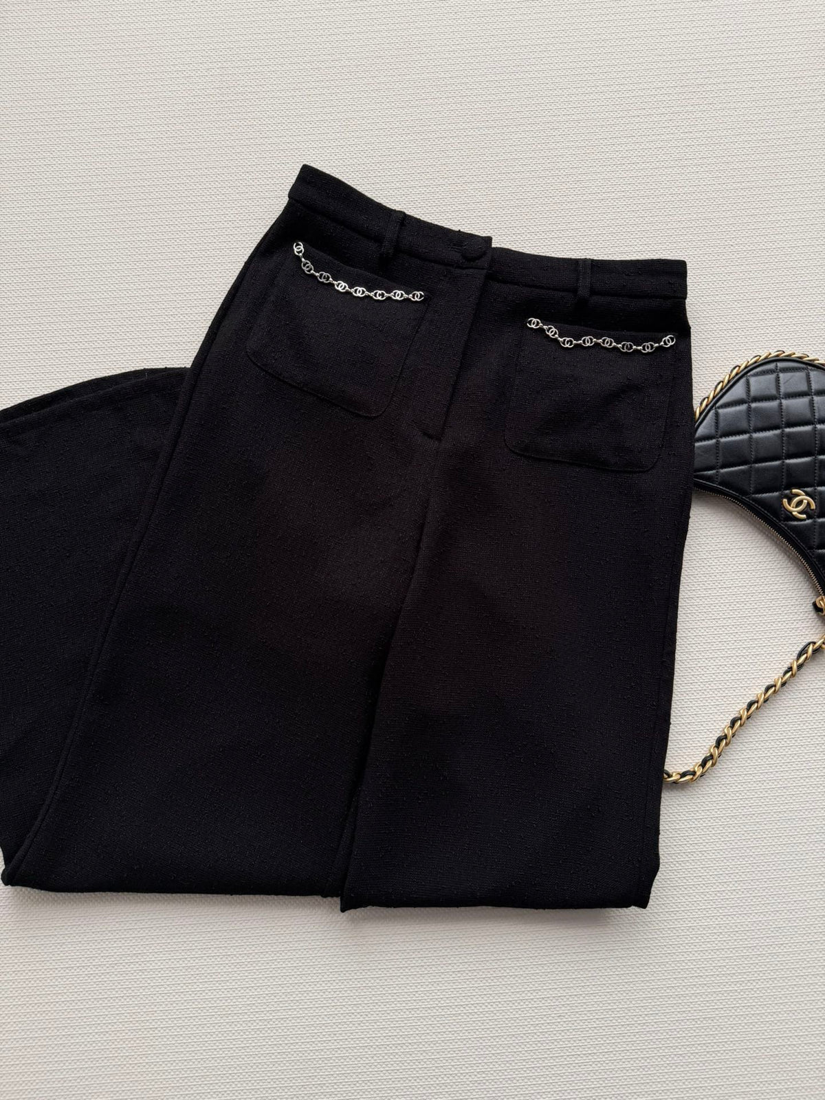 CC 26s Flared Trousers Black Wool Viscose 338888