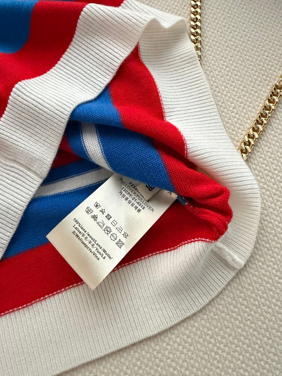 Fendi 26s Striped Polo Shirt Blue Red Knit 363767
