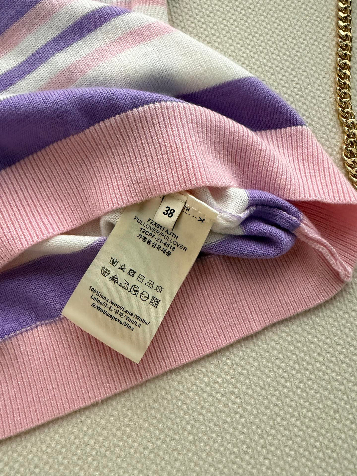 Fendi 26s Striped Polo Shirt Pink Purple Knit 363765