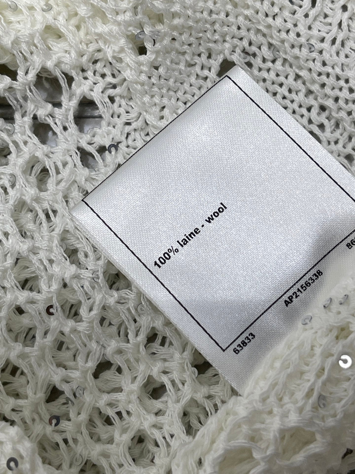 CC 26s Hollow-Out Crochet Knit Long-Sleeved Top White Wool 406545