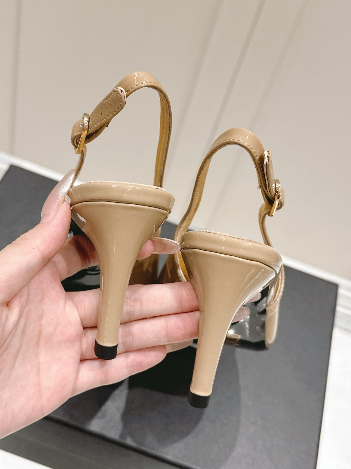 Chanel 25A Slingback Nude Patent Calfskin 393071